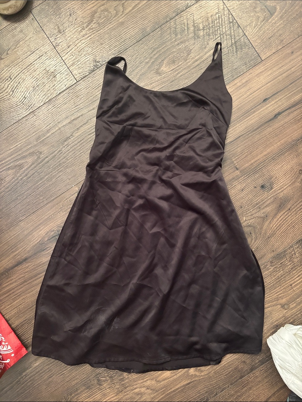 Black Satin Backless Lace Up Slip Dress